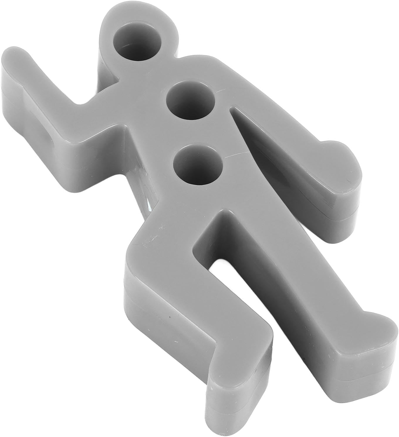 A white plastic desk organizer shaped like a human figure with four circular holes along the torso and a slot at the base, designed to hold pens and writing instruments in a darkly humorous crime scene body outline style.